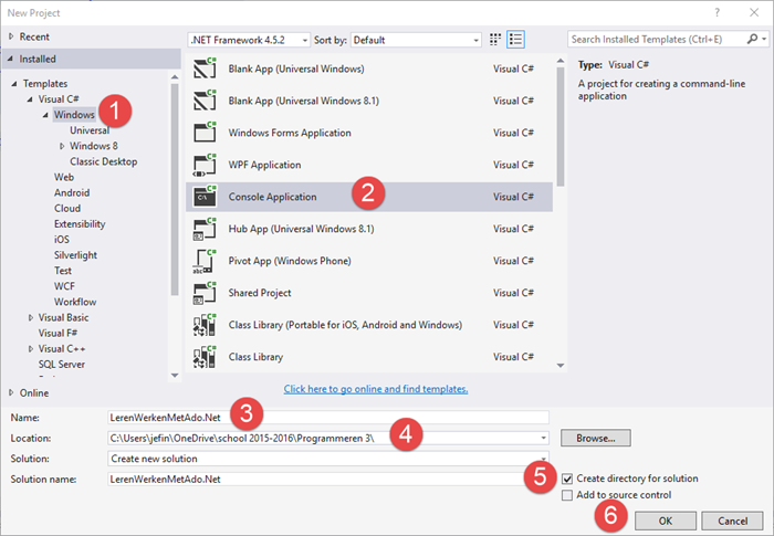 ADO.NET Dal klasse maken New Console Application Project